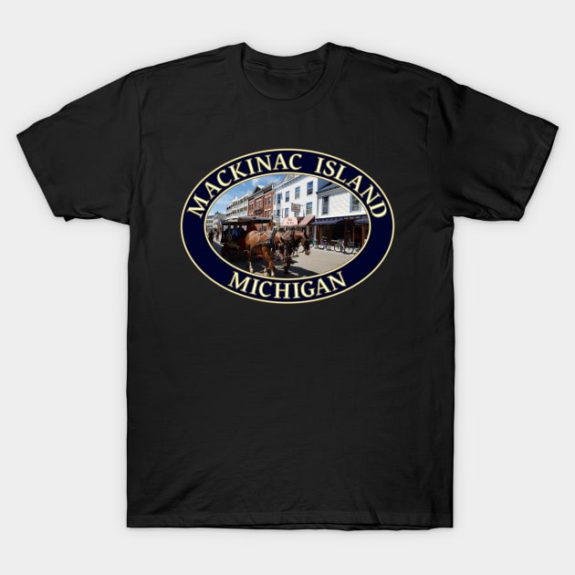 Horse and Carriage in Downtown Mackinac Island, Michigan T-Shirt by GentleSeas